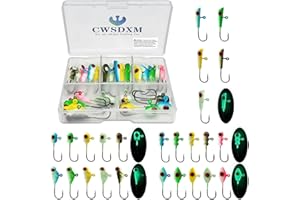 CWSDXM Glow Ice Fishing Jigs Winter ice Fishing Lures Ice Fishing Gear for Ice Jigging Panfish, Pike, Walleye, Perch and Crappies 25pcs…