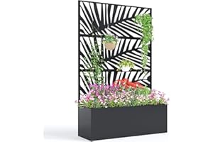 TackView Metal Planter Box with Trellis, 71"X47"X16" Raised Garden Bed for Climbing Plants, Vegetables, Vines, and Privacy Sc