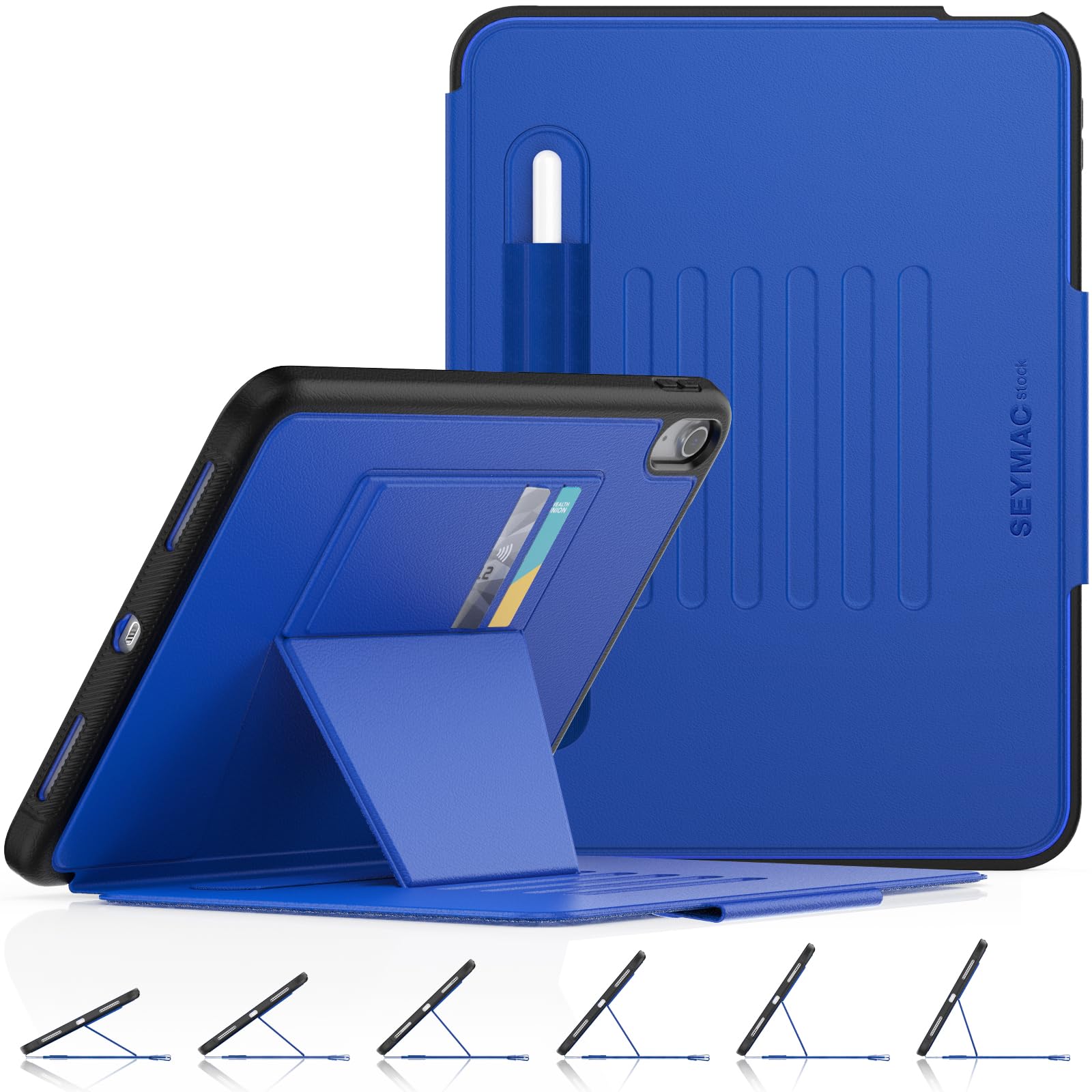 SEYMAC stock for iPad A16 11th Generation Case 11 inch 2025/ iPad 10th Generation Case 10.9 inch 2022, Slim Auto Sleep/Wake Shockproof Cover with Magnetic Stand, Pencil Holder & Card Slots, Blue