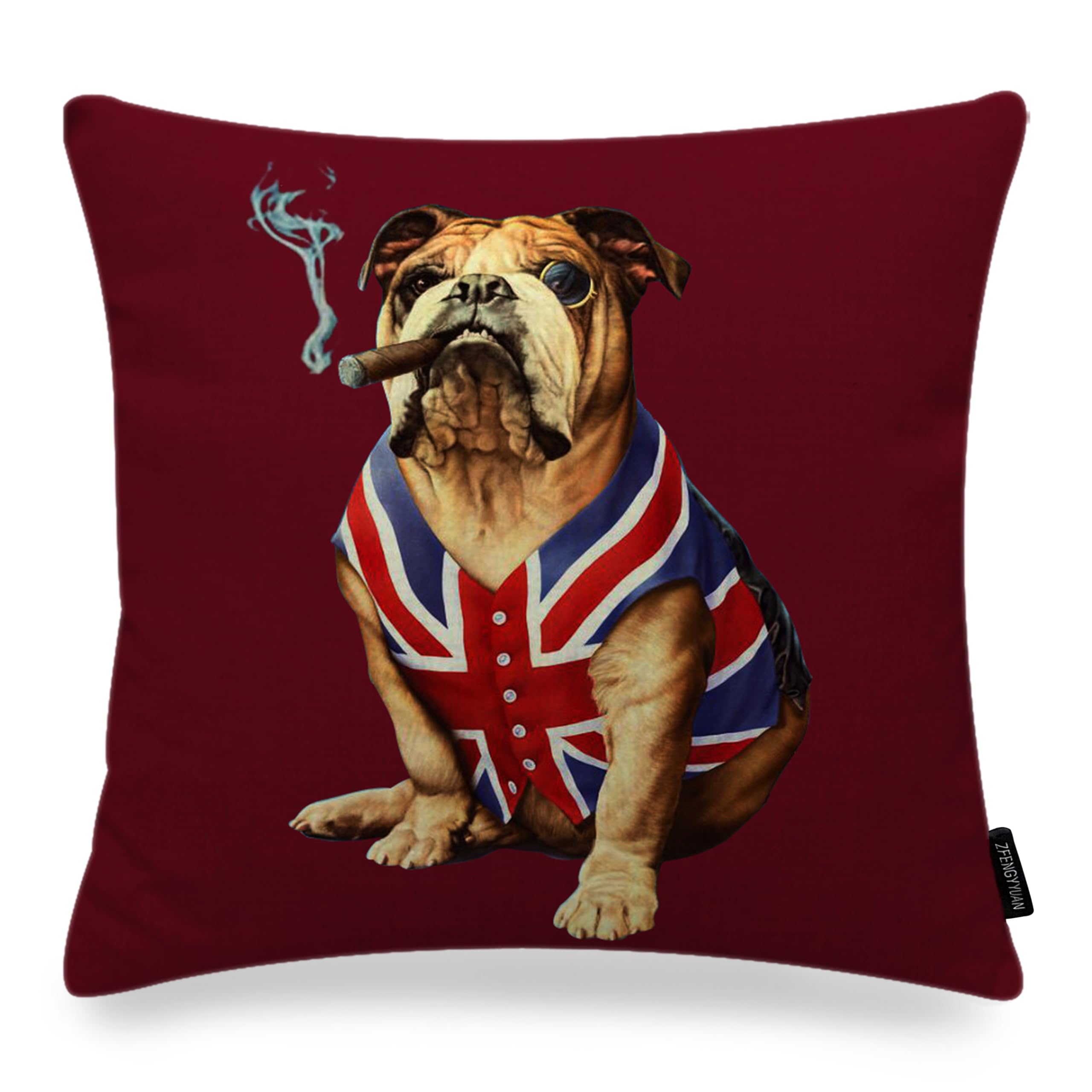 ZFENGYYUAN England flag and Union Jack pet dog Home Throw Pillow Case 18x18 Inches English Bulldog office decors