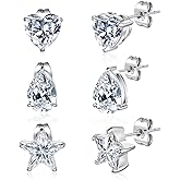 VOLUKA 316L Surgical Stainless Steel Hypoallergenic 3 Pairs Cubic Zirconia Stud Earrings Set for Women Men