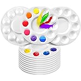 LotFancy 32 Pack Paint Tray Palettes, Plastic Paint Pallets, Painting Tray Palette, Round Paint Holder Tray, DIY Craft, Art Painting, Classes, Play Party, Kindergarten or School