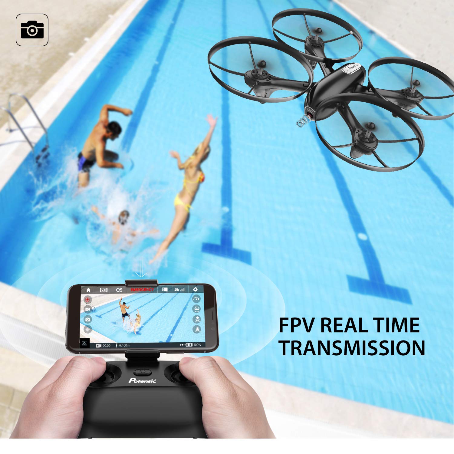 Potensic U47 Camera Drone, FPV RC Quadcotper with 720P HD Camera Live Video, Altitude Hold, Headless Mode, One Key Return and Speed Adjustment