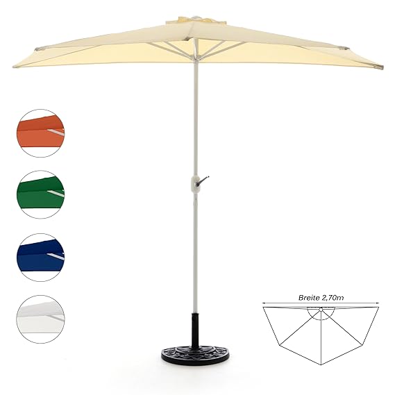 Nexos GM35096_SL Komplett-Set Sonnenschirm Champagner Halb-Schirm Balkonschirm Wandschirm halbrund 2,70m mit passendem Schirm