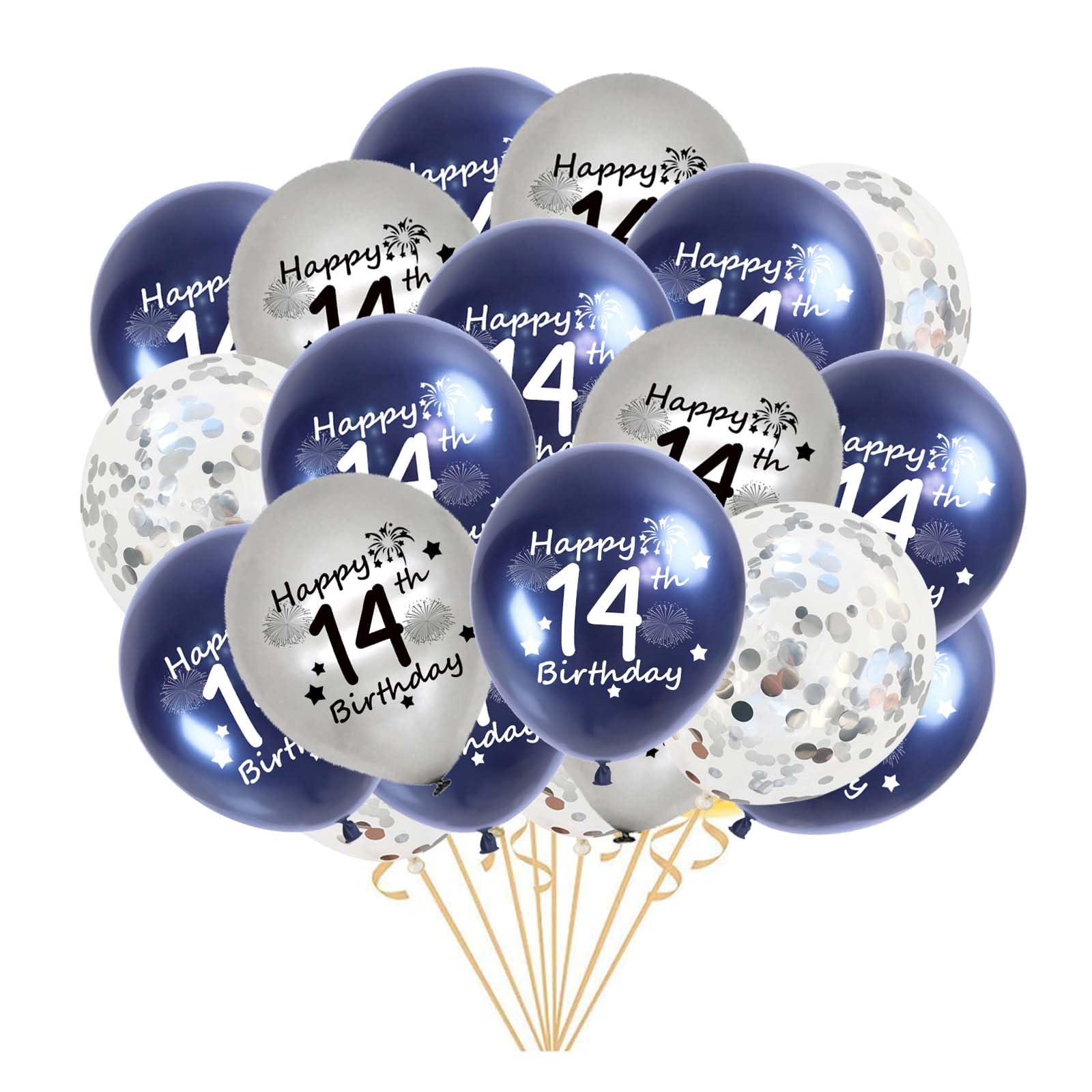 Photo 1 of 14th Birthday Balloons, 21Pcs Navy Blue Silver Happy 14th Birthday Balloons 12inch Latex Confetti Balloons for Him Boys Girls Son 14 Years Old Birthday Supplies Decorations(14th)
