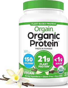 Orgain Organic Vegan 21g Protein Powder, Vanilla Bean, 2.03 lb | Plant based protein, 4g prebiotic fiber, no added sugar or l