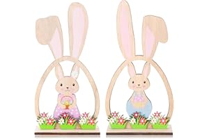 Haiabei 2Pcs Easter Bunny Decor Easter Bunny Table Wooden Signs Bunny Shaped Farmhouse Decor Spring Bunny Wood Tabletop Rusti