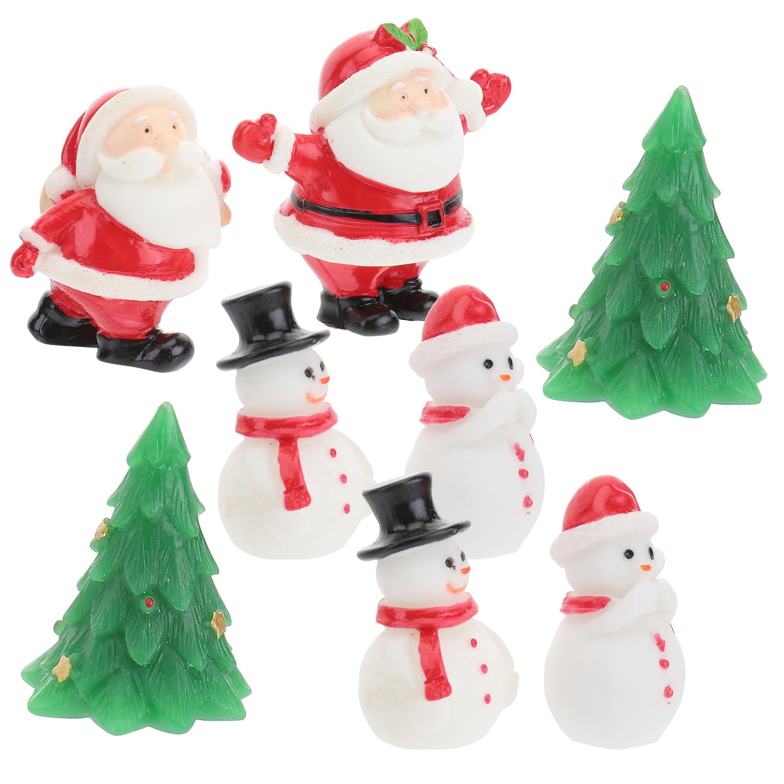 Amosfun 8pcs Christmas Miniature Ornaments, Assorted Santa Claus Snowman Figurines, Micro Landscape Resin Ornaments Holiday Snow Globe DIY Accessory, Christmas Cake Decoration (Random)