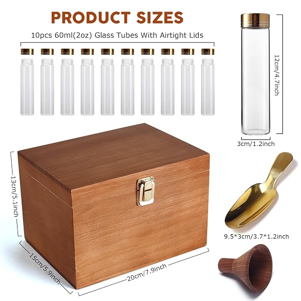 FAMIWARM GLASS COFFEE BEANS STORAGE CONTAINERS, 10PCS SINGLE DOSE COFFEE BEAN STORAGE TUBES WITH WOODEN DISPLAY STAND AND FUNNEL FOR STORAGE SPICES, HERBS, COFFEE BEANS OR CANDY