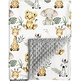 FIGEPO Safari Jungle Animals Baby Blanket Gender Neutral Blankets for Newborn Baby Girls or Boys Nursery Toddler Double Layer Blanket with Dotted Backing and Animal Printed (Animal 1)