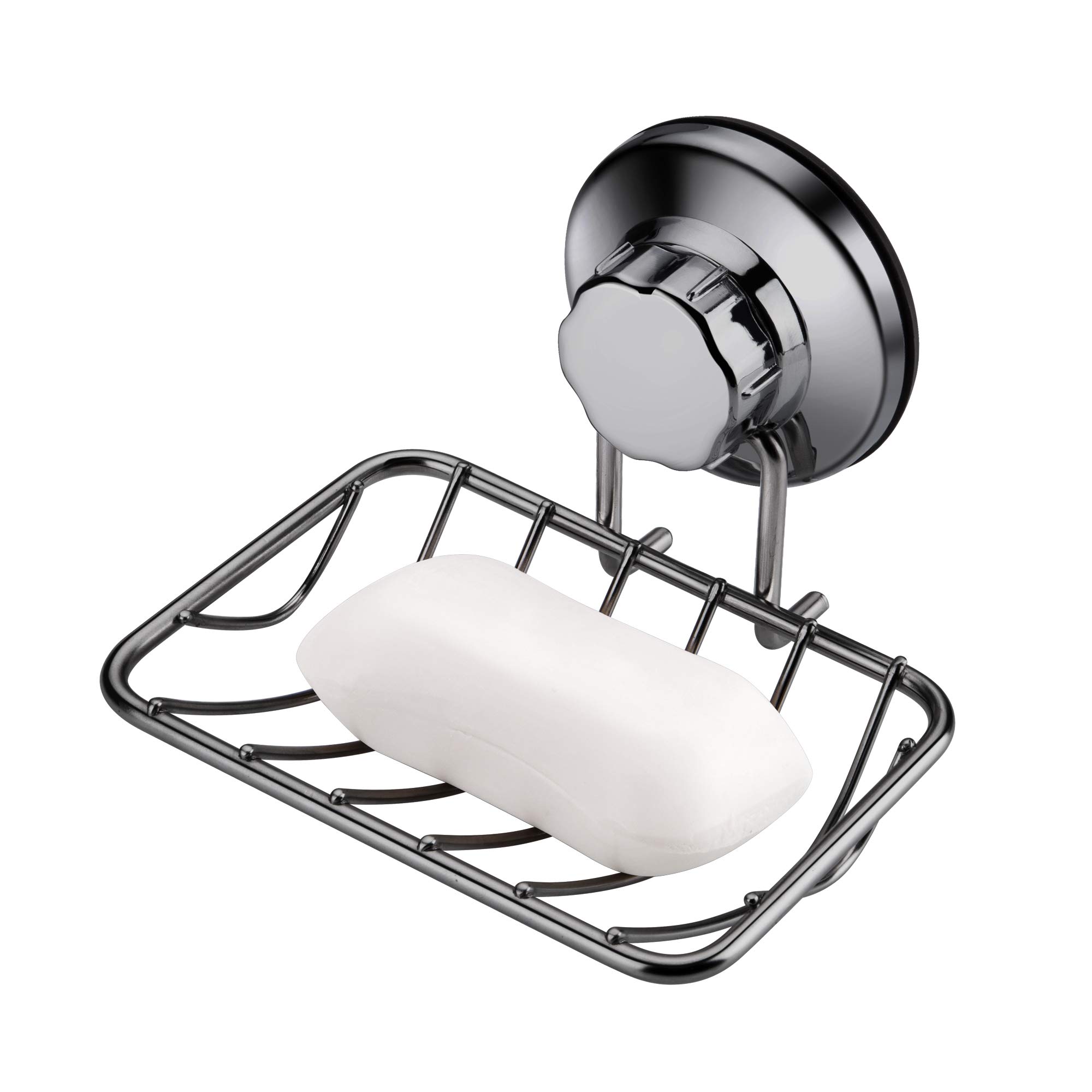 iPEGTOP No-Drilling Soap Dish Holder, Super Powerful Vacuum Suction Cup Shower Soap Dish - Strong Rustproof Stainless Steel Soap Saver Sponge Holder for Bathroom & Kitchen Sink (Graphite)