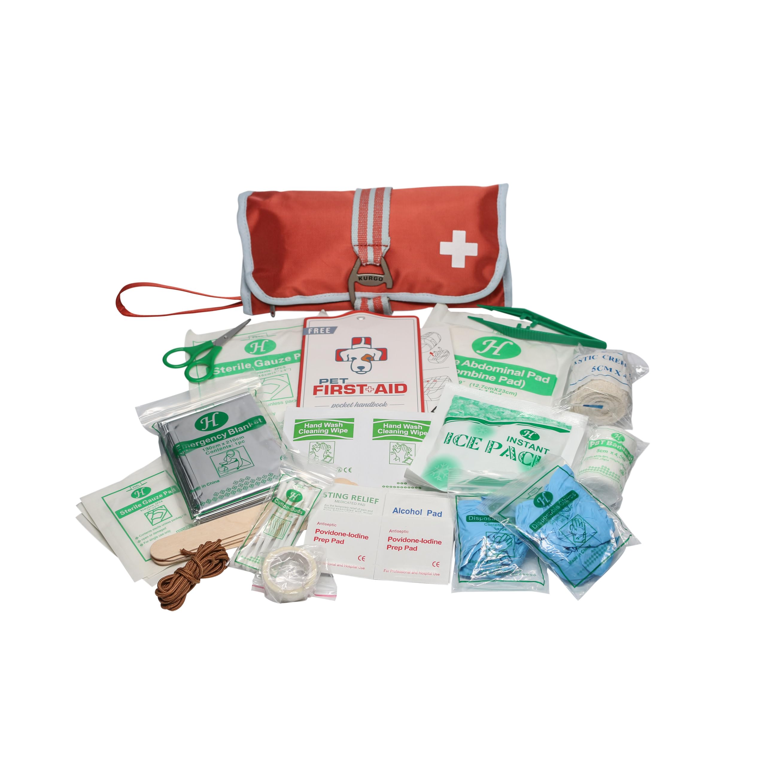 Kurgo Trousse de secours pour chien, Kit de 1ers soins pour animaux (50 pièces), Compacte et pratique, Rouge Paprika