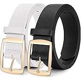 WERFORU 2 Pack Women Leather Belts for Jeans Pants Fashion Leather Belts for Women Waistband with Gold Pin Buckle