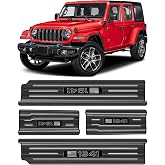 smnuxwm Upgraded American US Flag Door Sill Guards for Jeep Wrangler JL JLU 2018-2025 2026 &amp; Gladiator JT 2020-2026 Accessories Stainless Steel Front Rear Entry Guard (US Flag Brushed Black 4-Door)