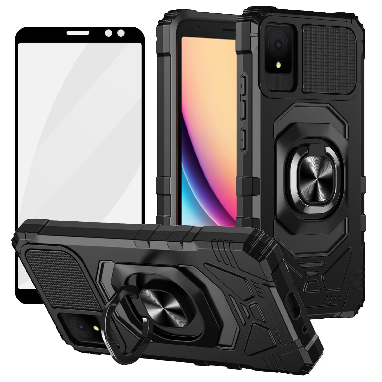 Photo 1 of Ailiber for TCL K24 & T434D Phone Case, Military Grade, Shockproof Rugged Case with Screen Protector & Ring Kickstand for Magnetic Car Mount, Black