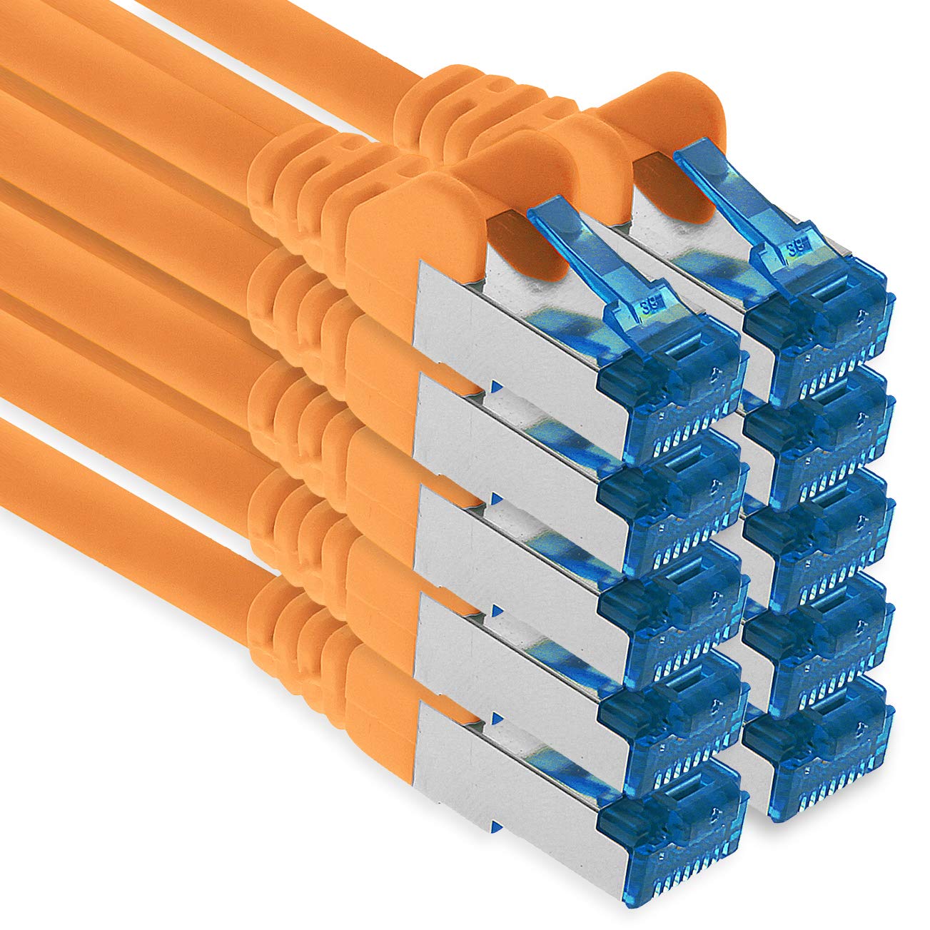 1aTTack.de Patch cable - 10x 1.5m Ethernet, network, LAN cable CAT6a (for gigabit networks, routers, switches, modems with RJ45 input - orange)
