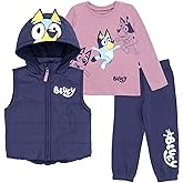 Bluey Girls Zip Up T-Shirt and Jogger Fleece Pants 3 Piece Toddler to Big Kid