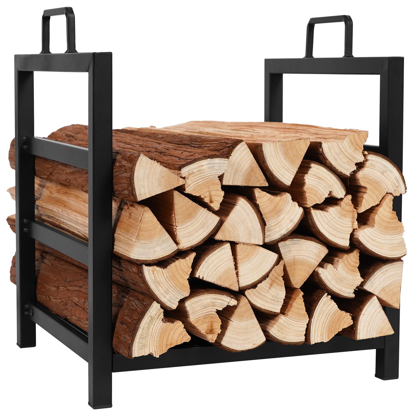 Photo 1 of Zettfuly Firewood Rack Indoor Outdoor with Firewood Carrier, Fireplace Wood Log Holder Heavy Duty Metal, Indooor Firewood Holder for Fireplace Wood Storage, 16 inch, Black