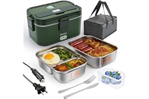 Kabbas 1.8L Portable Electric Lunch Box for Adults, 100W Heated Lunch Box for Men with Removable Dual Container, Fast Heating