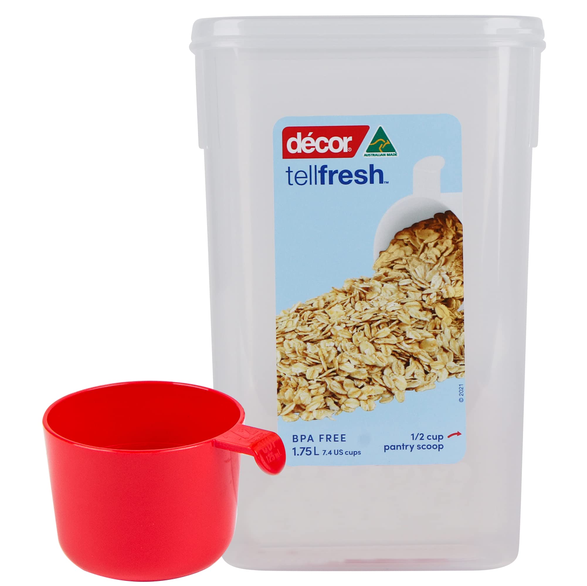 Décor Tellfresh Tall Storage Container with Pantry Scoop | Large Airtight Container | Practical & Stackable Design | 1.75L Capacity