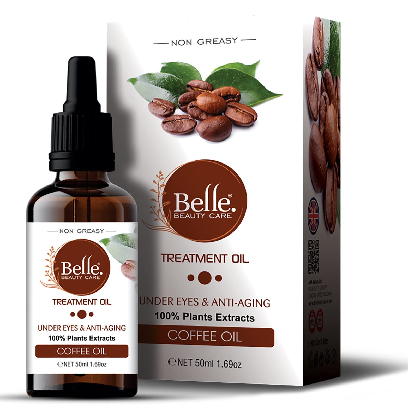 Coffee Oil, Non Greasy Face Oil Treatment For Dark Circle Reduces Puffiness Under Eye Treatment Coffee Oil for Normal to Dry Skin 50mL1.69oz By BELLE
