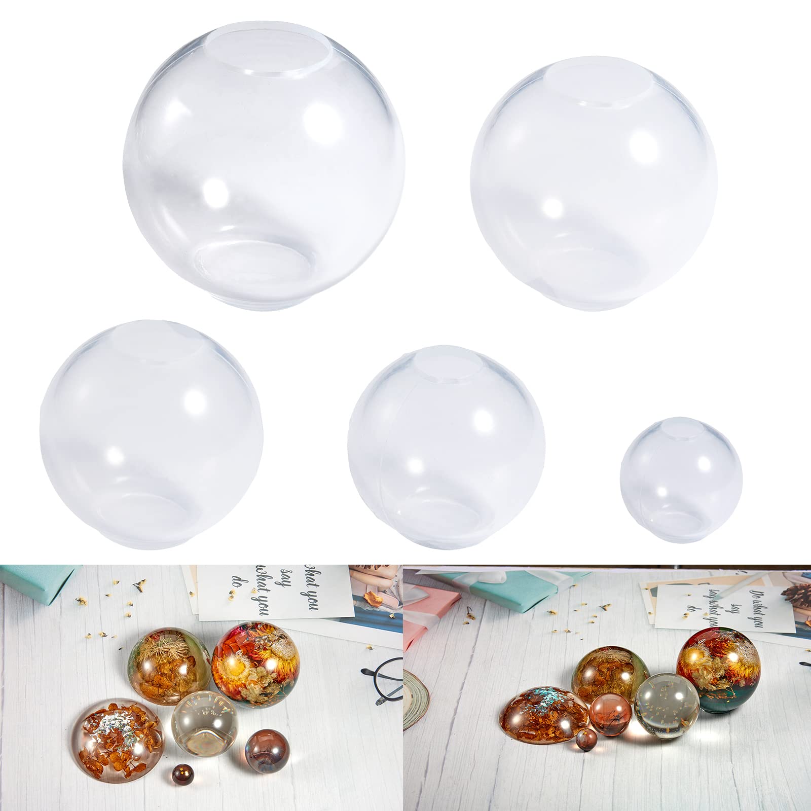 WEWAYSMILE 5Pcs 5 Style Sphere Resin Mould Silicone, Clear Silicone Ball Mold, Pendant Round Ball Mould, for DIY Crafts Jewelry Making Home Decoration, 24~105x21.5~102mm