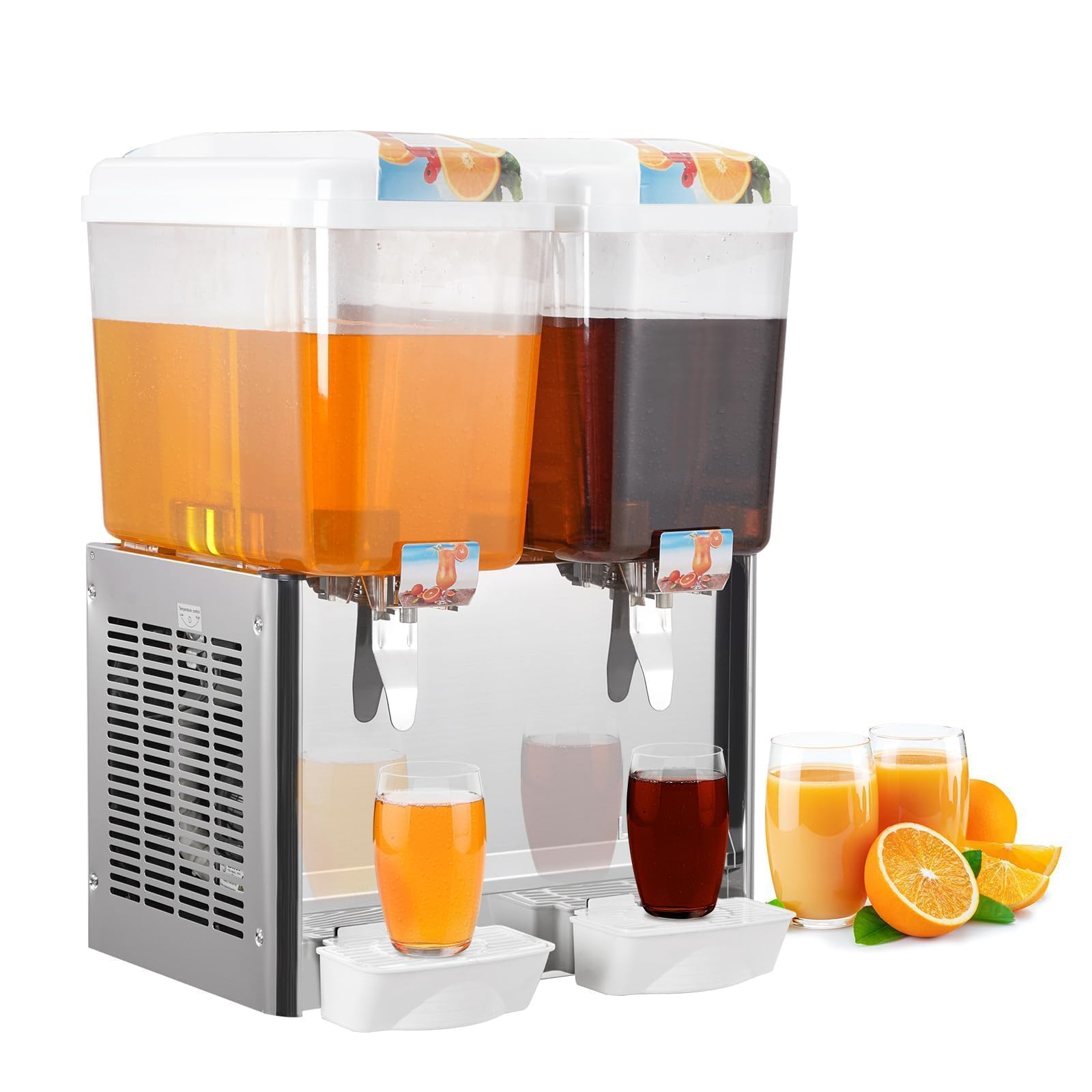 Photo 1 of *Tanks only* PeacefulHues 9.5 gal Commercial Beverage Dispenser, 36L 2 Tanks Cold Drink Machine, 370W Stainless Steel Food Grade Ice Juice Container with Thermostat Controller for Parties, Restaurants