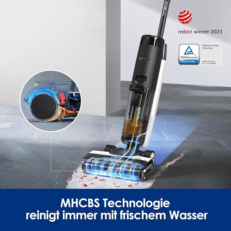 Floor One S7 Pro Nass Trockensauger Kabellos, Wischsauger 40min, Zentrifugal-Trocken, Doppelseitige Kantenreniung, Smart Erkennung, Dreifache Batterielebensdauer, Selbstreinigend für Tierhaare