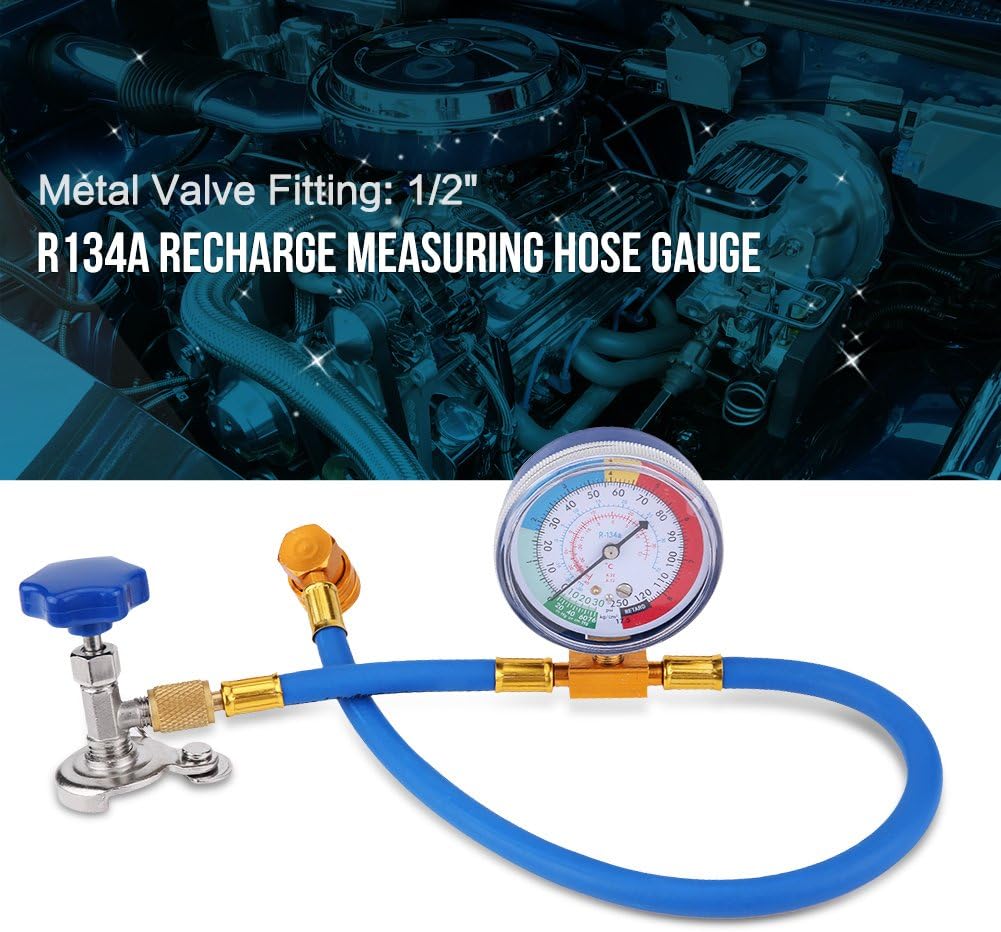 Qiilu R134a R12 Air Condition Pressure Hose Fitting Recharge Measuring Hose Gauge System Refrigerant Charging Pipe