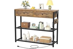 Ecoprsio Entryway Table with Outlets and USB Ports, Console Table with 2 Drawers, Small Sofa Table with Storage Shelves for Living Room, Couch, Hallway, Foyer, Kitchen Counter, 32'', Rustic