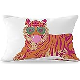 YeiHe Pink and Orange Tiger Pillow Cover 12x20, Coquette Trendy Preppy White Tiger Throw Pillow Covers, Coquette Room Decor, Preppy School Supplies