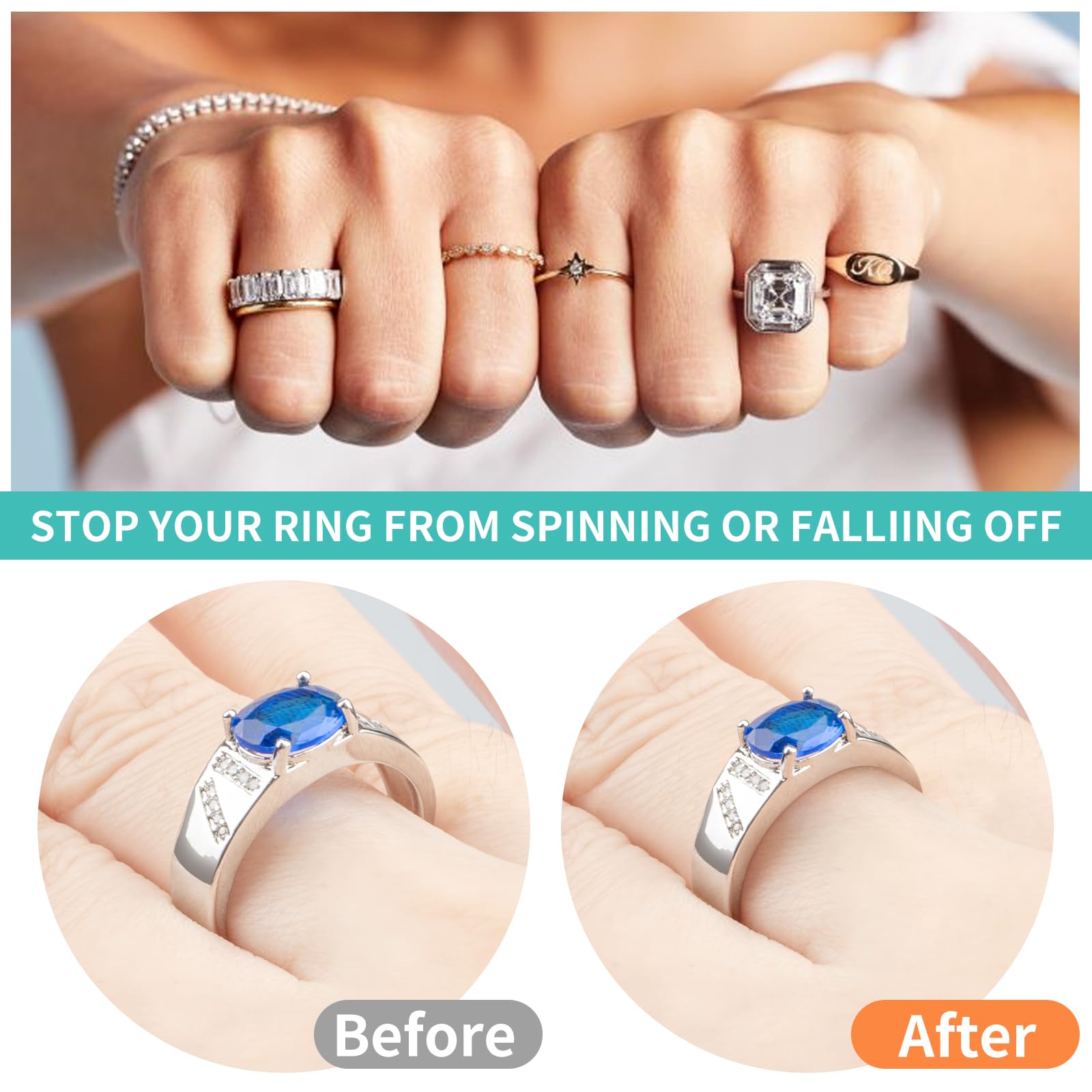 Ring Sizers for Loose Rings - 12Pack, 12 Sizes, Ring Guards for Women& Men Loose Rings, Invisible Resizer Design for Spacers & Tighteners, Fits Bands Width to 1mm-8mm