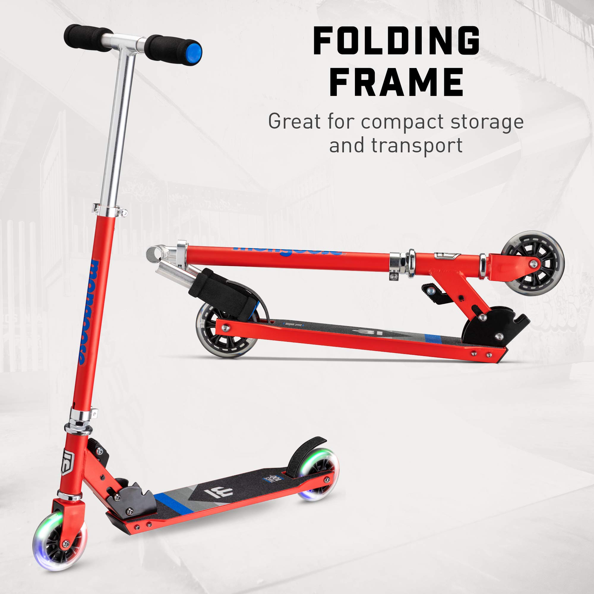 Mongoose Trace Kick Scooter for Youth Adult Boys and Girls, Quick-Release, Lightweight & Easy Folding Scooter, Bike Style Grips, Supports 176 lb Up to 220 lbs