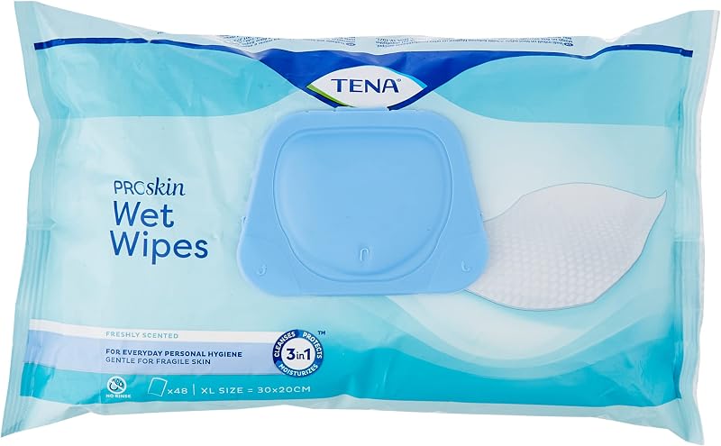 TENA Wet Wipes with Plastic Lid XL 30 x 20 cm 48 Wipes Pack of 1
