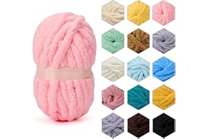 ERLYEEN Chenille Chunky Yarn Super Bulky Soft Thick Fluffy Jumbo Giant Washable Polyester Big Yarn DIY for Arm Knit Blanket Cushion Bed Sofa Home Decor,Light Pink,0.55LB