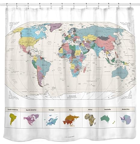 Sunlit New Map Of The World Shower Curtain With Detailed Major