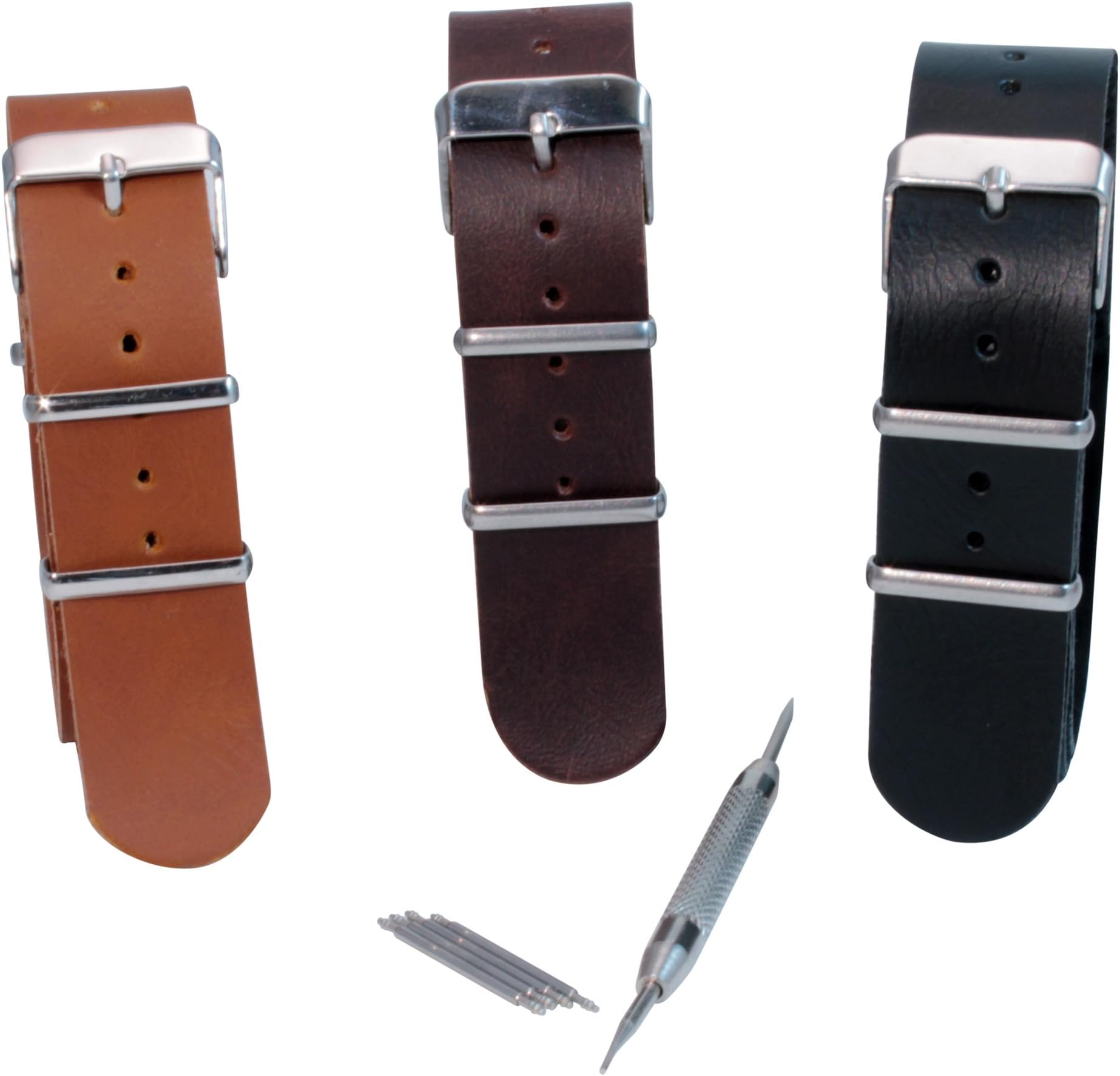 22mm Synthetic Leather 3 Pack Strap with Spring bar Tool and 4 Spring Bars - Barron Watch Company [BWC]