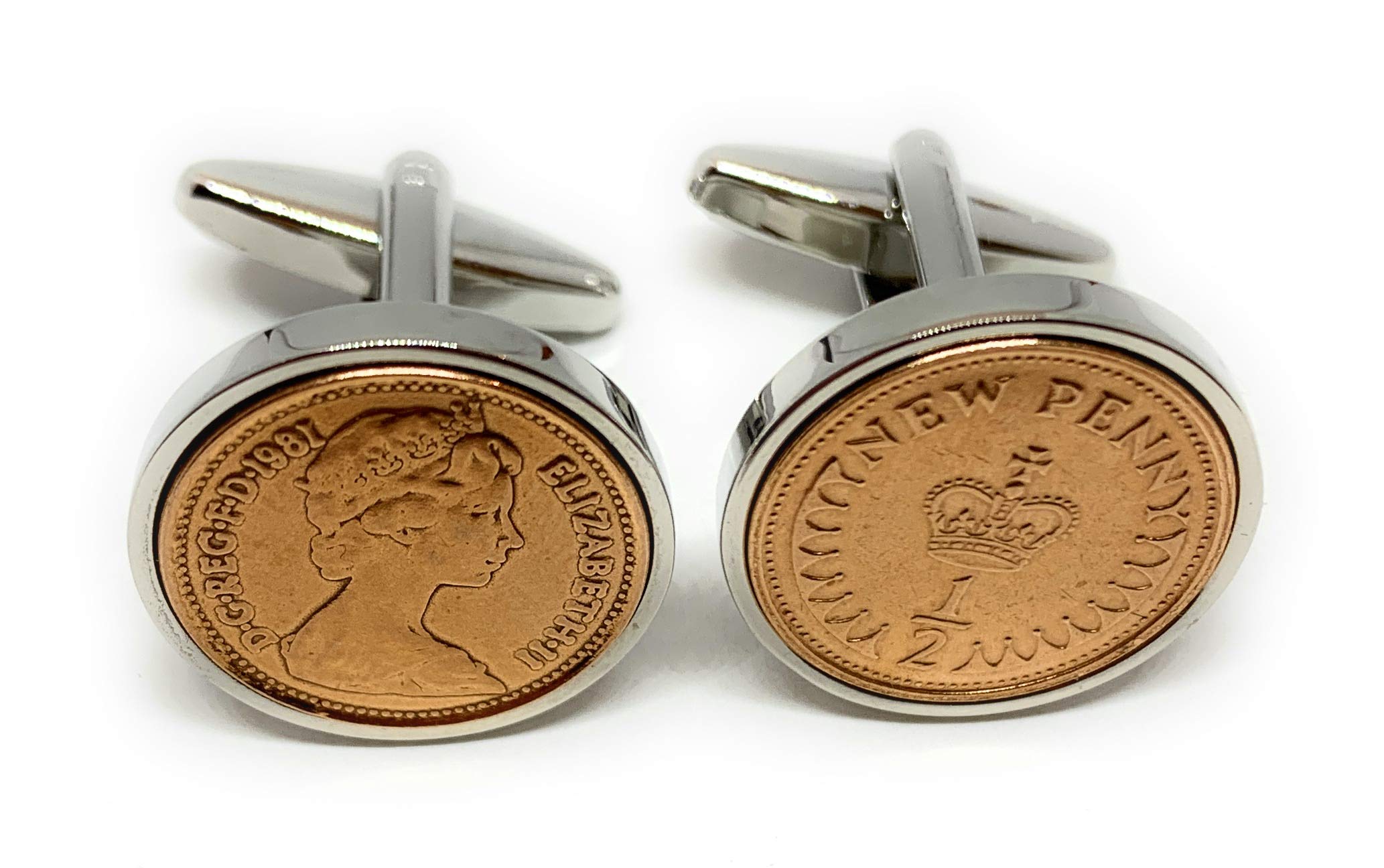 1981 45th Birthday/Anniversary Half pence coin cufflinks - Half pence cufflinks from 1981 for a 45th Birthday