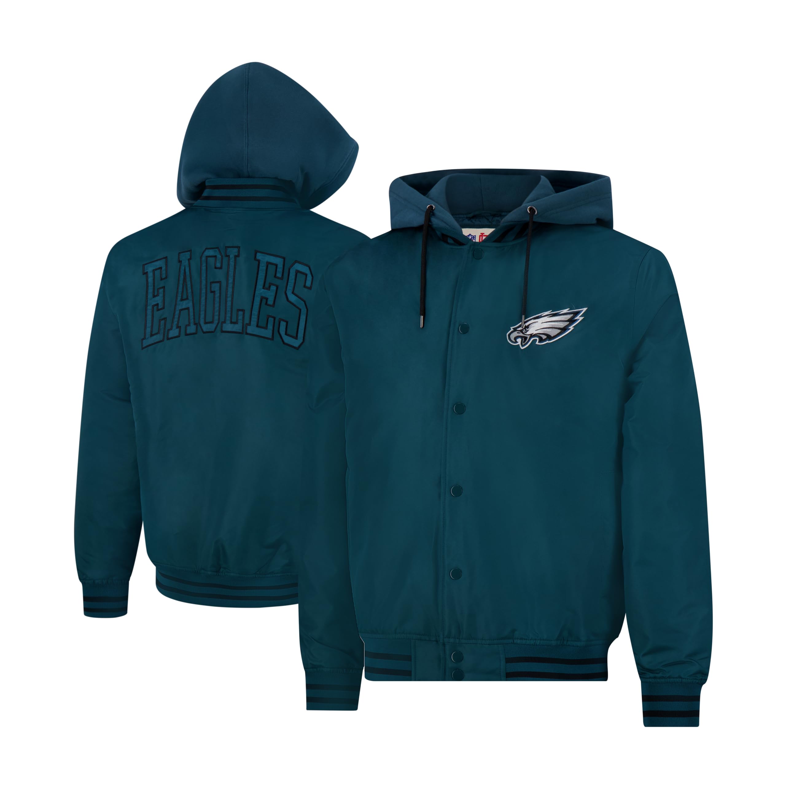 Ultra Game Adults NFL Official Hooded Bomber Satin Jacket, Philadelphia Eagles, Team Color, Medium Image