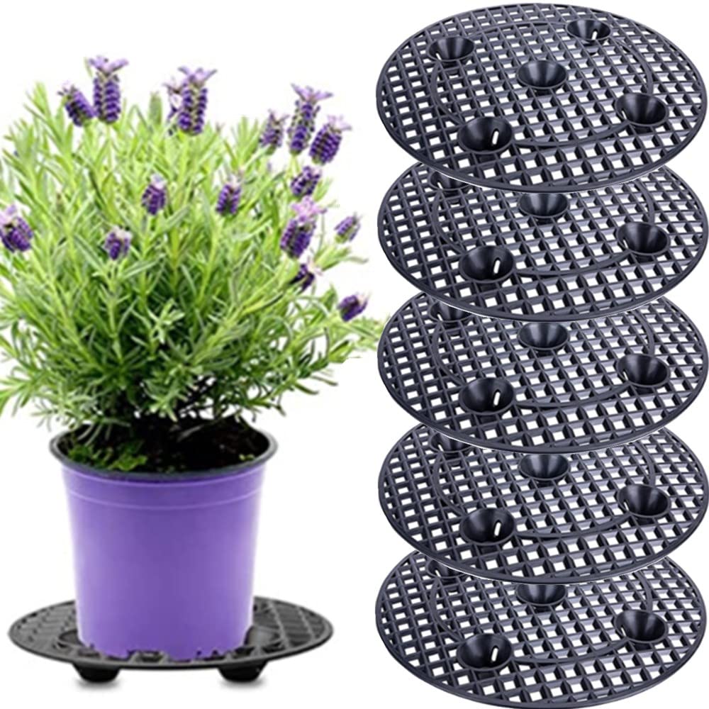 OUKEYI 6Pcs Plant Level Pot Elevator,20 cm / 8 Inch Heavy Duty Plant Stands, Black Round Plant Flower Pot Holder Plastic Plant Risers for Indoor Outdoor Garden Deck Floor Protector