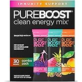 Pureboost Immune Clean Energy Booster, Refreshing Energy Drink Mix and Immunity Supplement with Elderberry, 1,200 mg Vitamin C, Vitamins A + D, and Zinc. Sugar-Free (Combo Pack, 30 Count)