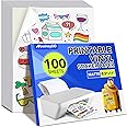 100 PCS Printable Vinyl Sticker Paper for inkjet printer & Laser Printer,Standard Letter Size 8.5"x11",Waterproof Sticker Paper Dries Quickly Vivid Colors,Matte White