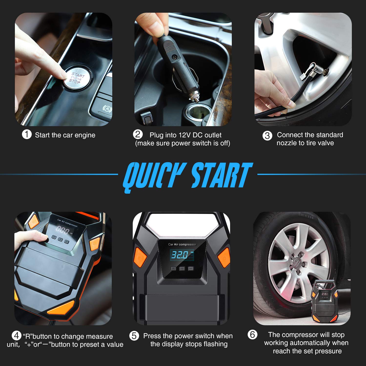 Air Compressor Tire Inflator 12V 150PSI Portable Air Pump Auto Digital Tire Pump with Emergency LED Light, Long Cable and Auto Shut Off Compatible with Car, Bicycle, Motorcycle, Balls and Inflatables