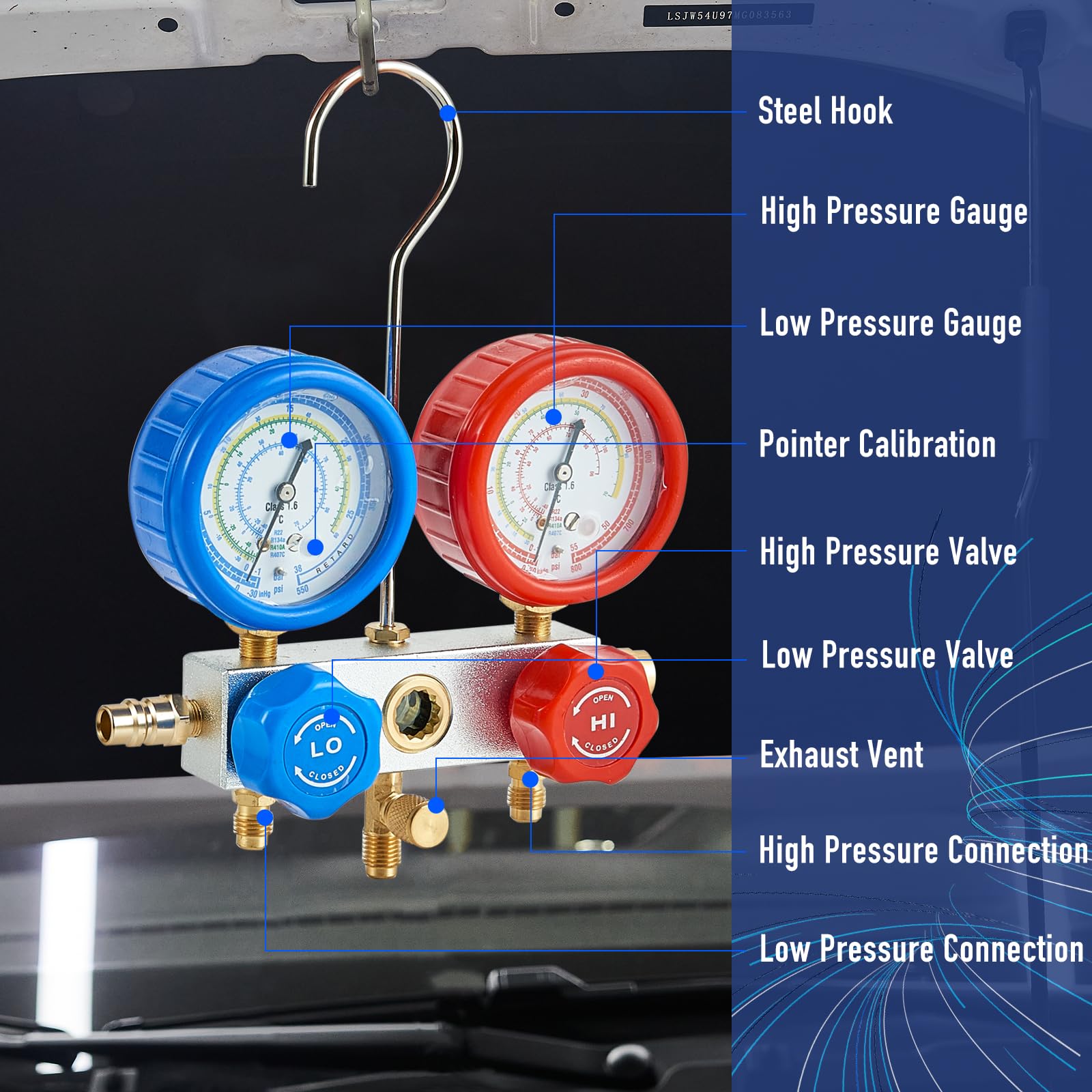 BACOENG Vakuumpumpe klimaanlage Set für HVAC/Auto AC Kältemittelaufladung, Klimaanlage Auto Befüllen Set Ideal für R134A R410A R407C R22 5