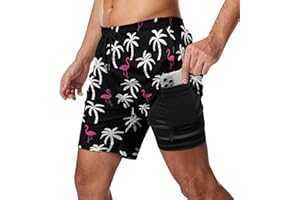 Feorafei Men's Quick-Dry Swimming Trunks 7 Inch with Compression Liner 2 in 1 Beach Swim Board Shorts with Pockets