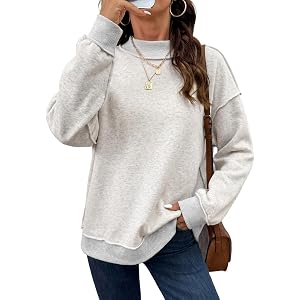 SHEWIN Women Mock Neck Pullover Sweatshirt Drop Shoulder Oversized Tops | Fall, Spring, Lightweight, Casual, Solid, Loose, Fi