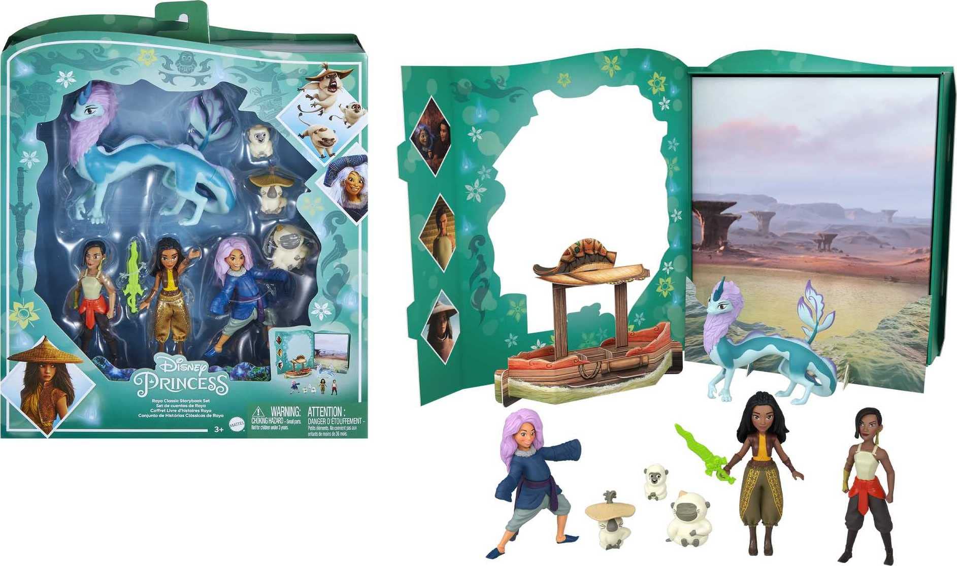 Disney Princess ​Disney Toys, Raya and the Last Dragon Story Pack with 7 Characters, Small Dolls, Figures and Accessories Inspired by Disney Movies, Gifts for Kids​, HLX24