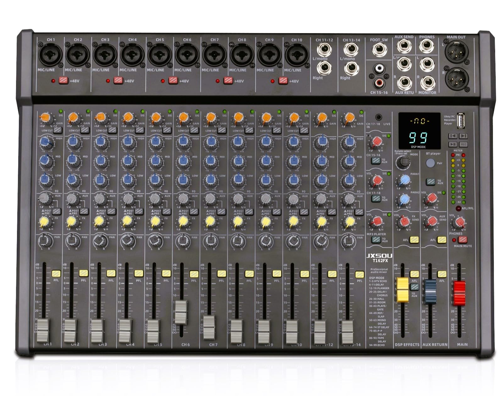 JXSOU Audio Mixer, 18-Channel DJ Mixer Bluetooth