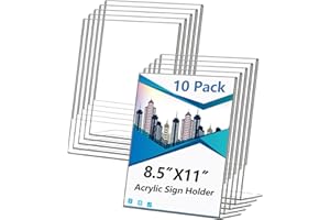 XINTIEXIN Acrylic Sign Holder 8.5x11 Inches, 10 Pack Clear Plastic Table Flyer Display Stand, L-Shape Vertical Menu Paper Holder Stand, Clear Picture Photo Flyer Display Stand for Restaurants, Store Fair,Office