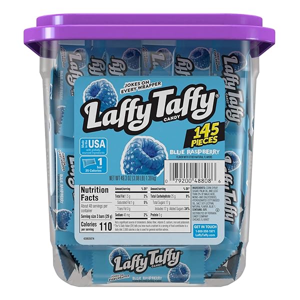 LAFFY TAFFY CANDY, BLUE RASPBERRY FLAVORED, INDIVIDUALLY WRAPPED...